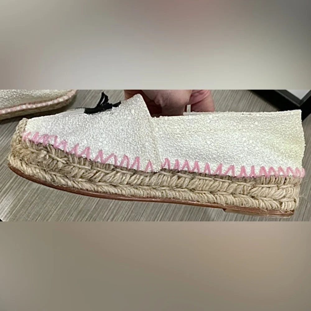 Chiara Ferragni Espadrille Jute Platforms w/ Winking Eye White  Glitter Size 5